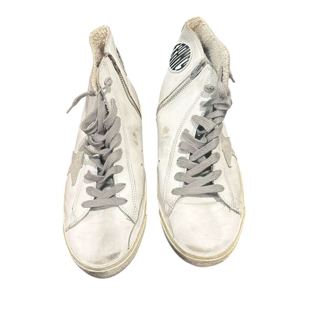 Golden Goose Francy White Leather Gray Suede Star Lace-Up Hi-Top Sneakers w/Box - Picture 2 of 7